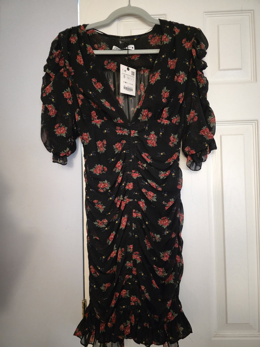 Zara Black Dress with Red Floral Print